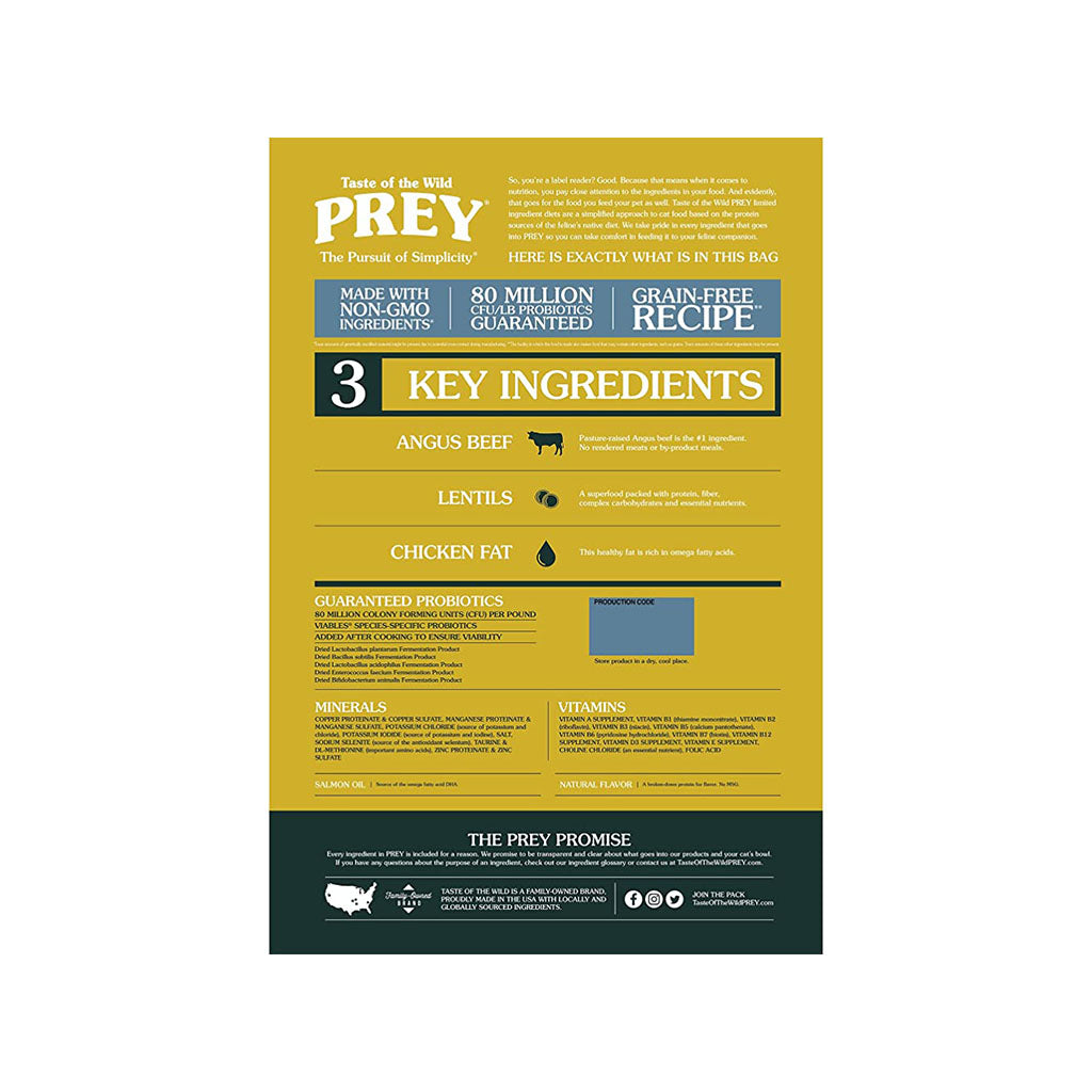 Back of Angus Beef Prey for Cats 6lb bag
