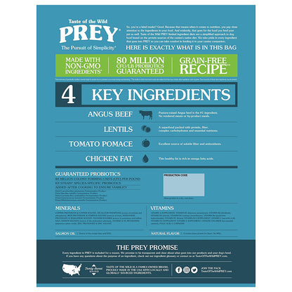 Back of Angus Beef Prey for Dogs bag