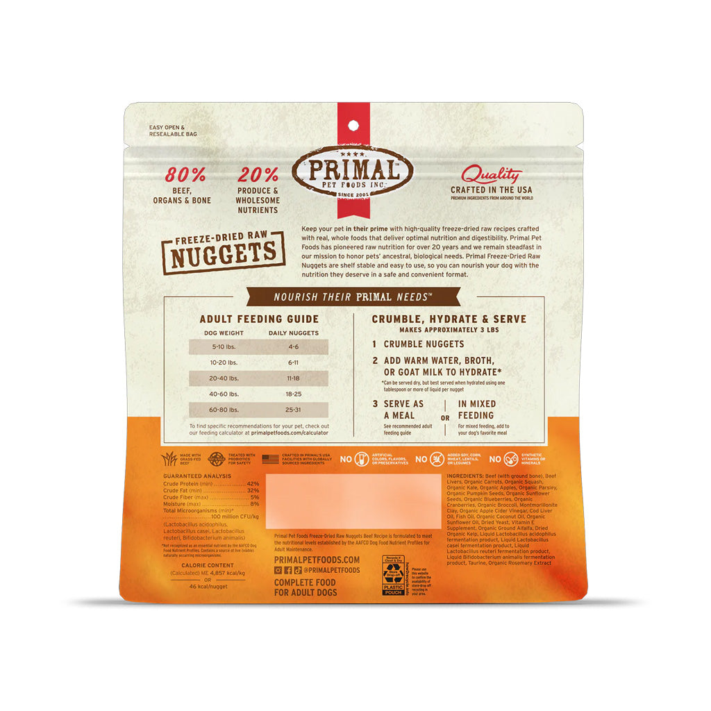 Back of Beef Freeze-dried Raw Nuggets 14oz bag.
