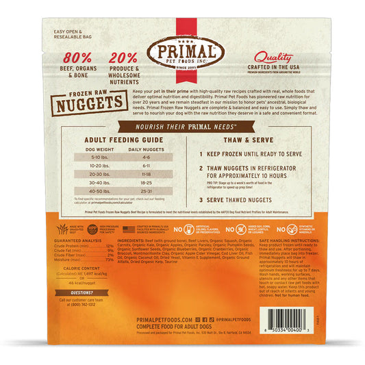 Back of Beef Frozen Raw for Dogs bag.