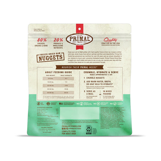 Chicken Freeze-dried Raw Nuggets 14oz back of bag