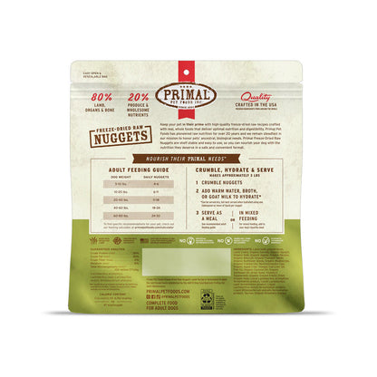 Lamb Freeze-dried Raw Nuggets back of bag. 
