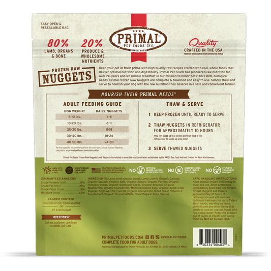 Lamb Frozen Raw for Dogs 3lbs back of bag. 