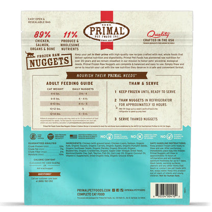 Chicken & Salmon Frozen Raw Cat Food 3lb back of bag.