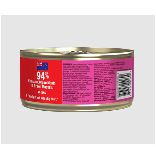 rawz 94% venison, organ meats, and green mussels pate back panel