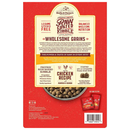 Chicken with Pumpkin & Quinoa Raw Coated Kibble Wholesome Grains back of bag
