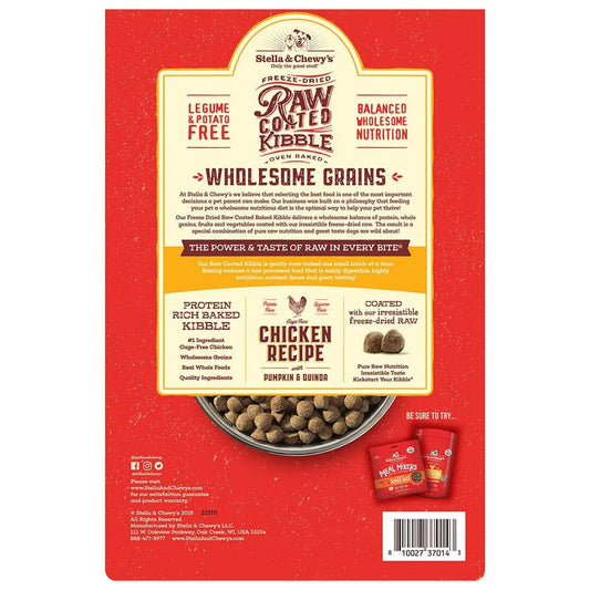 Chicken with Pumpkin & Quinoa Raw Coated Kibble Wholesome Grains back of bag