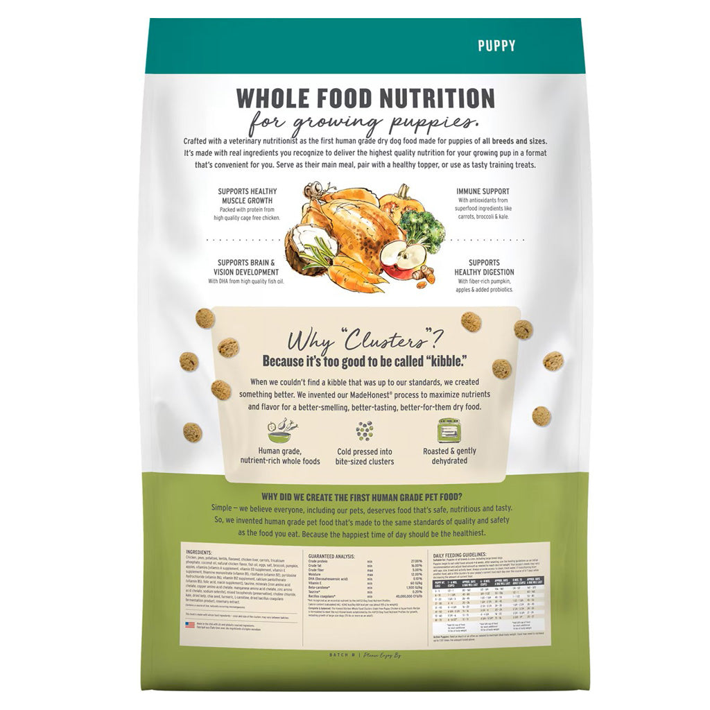 The Honest Kitchen Whole Food Clusters grain free chicken and superfoods puppy recipe back of bag