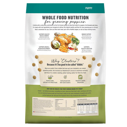 The Honest Kitchen Whole Food Clusters grain free chicken and superfoods puppy recipe back of bag