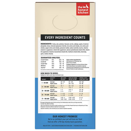 The Honest Kitchen Wholemade whole grain turkey recipe side of box