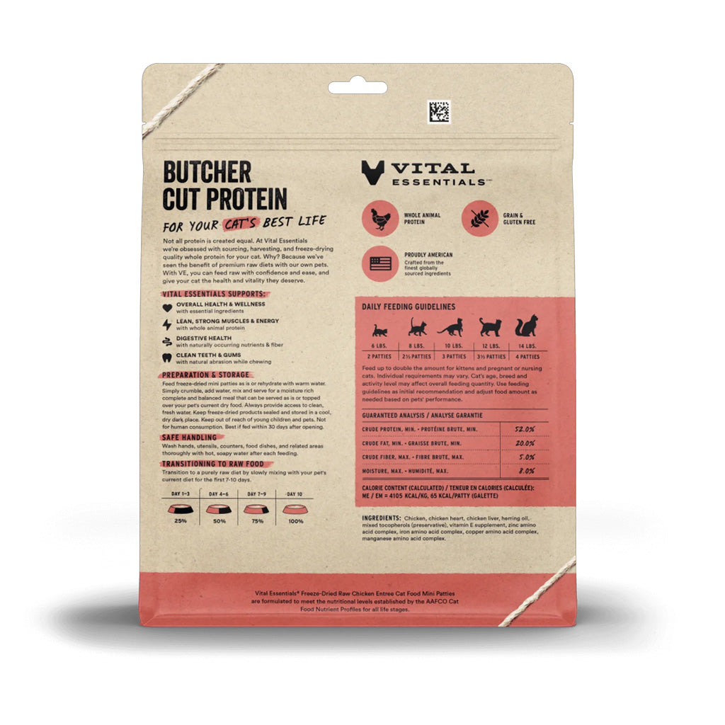 Chicken Dinner Patties Freeze-Dried for Cats back of bag.