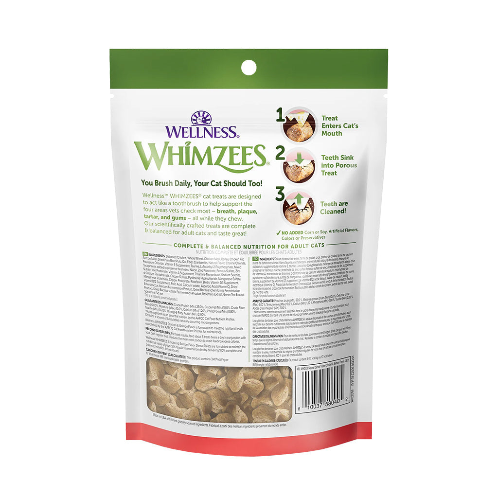 Natural Dental Treats Chicken & Salmon Flavor for Cats 2oz back of bag