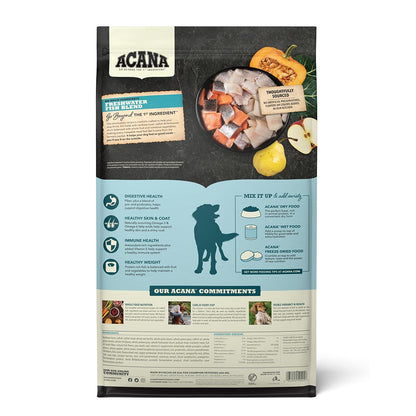 Heritage Freshwater Fish Dry Dog Food back of bag. 