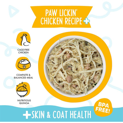 Paw lickin chicken in a bowl