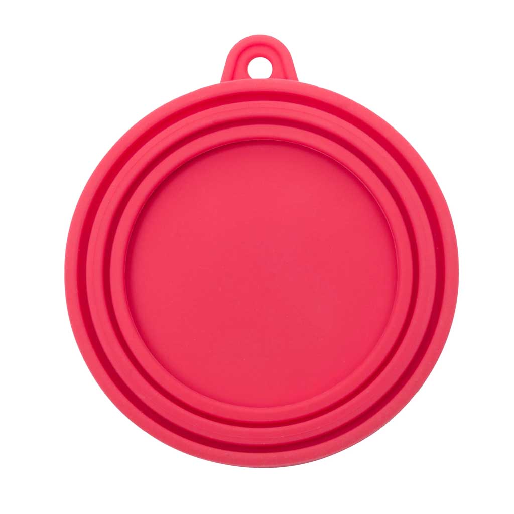 Underside of the pink Messy Mutts silicone can cover showing three concentric sealing rings.