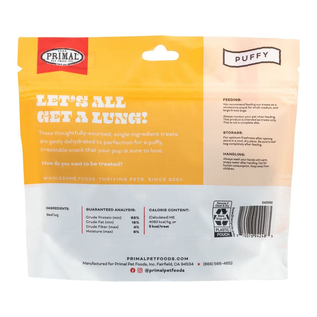 Dehydrated Beef Lung Treats 1oz back of bag 