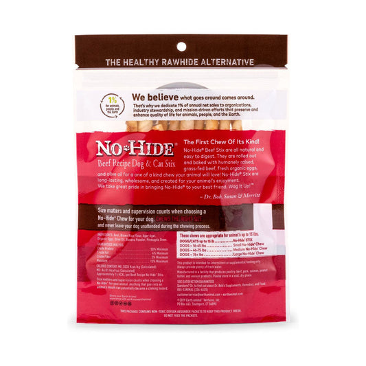 No-hide Beef Stix 10 pack 1.6oz back of bag 