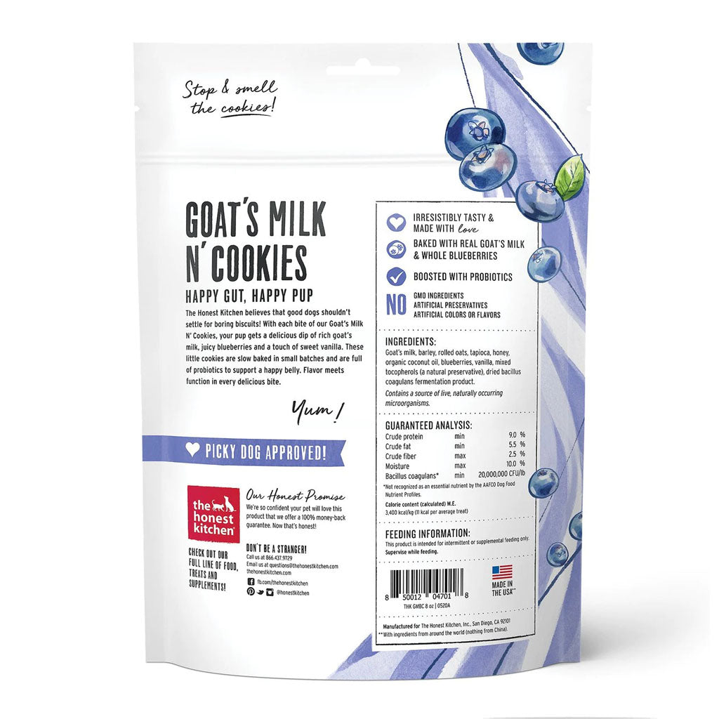 Goat's Milk N' Cookies: Blueberries & Vanilla back of bag. 