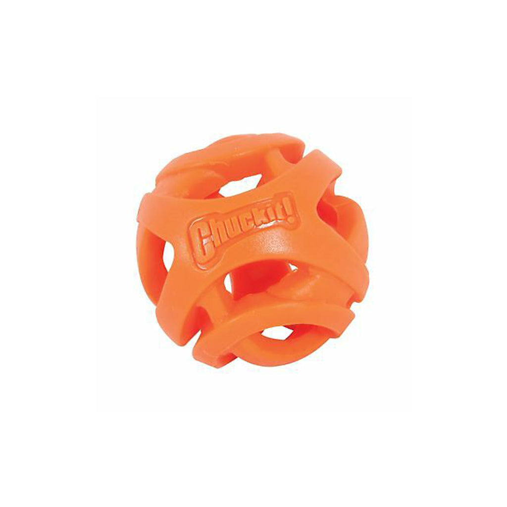Orange Chuckit! Air Fetch dog ball with a hollow open-lattice design and raised Chuckit! logo.