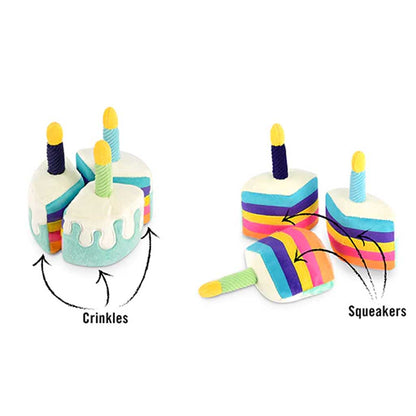 Bone-Appetite Cake Plush Toy crinkle and squeak description. 