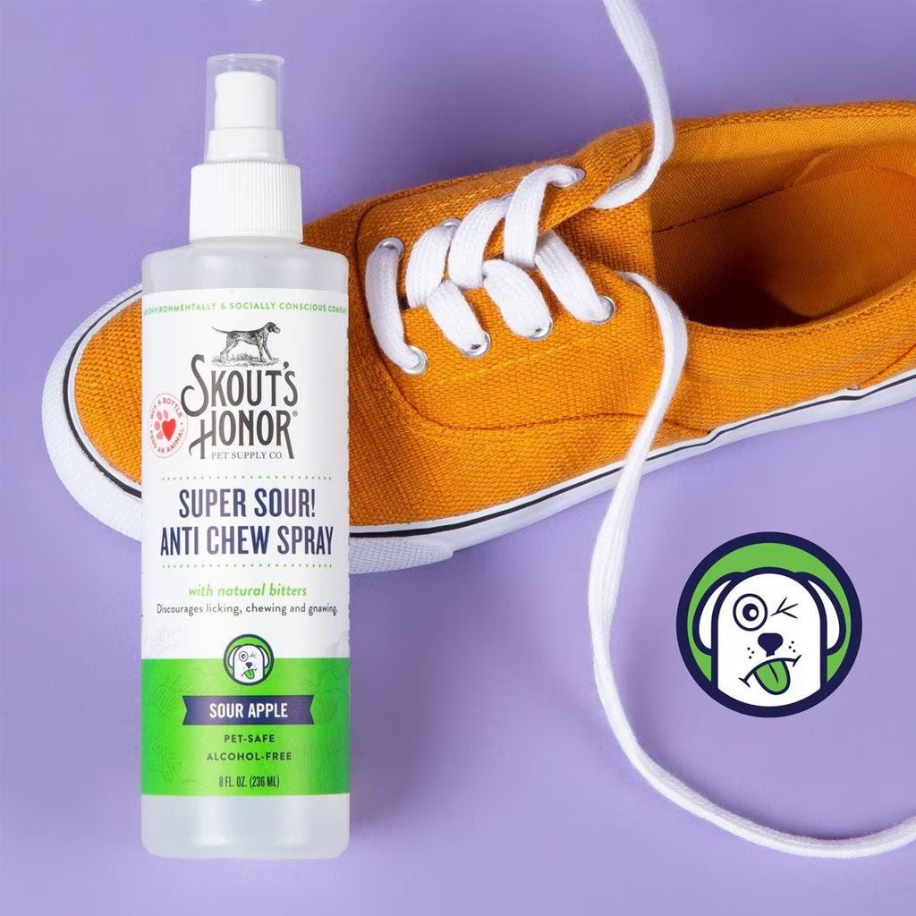 Anti-Chew Spray Sour Apple 8 fl oz on top of a shoe