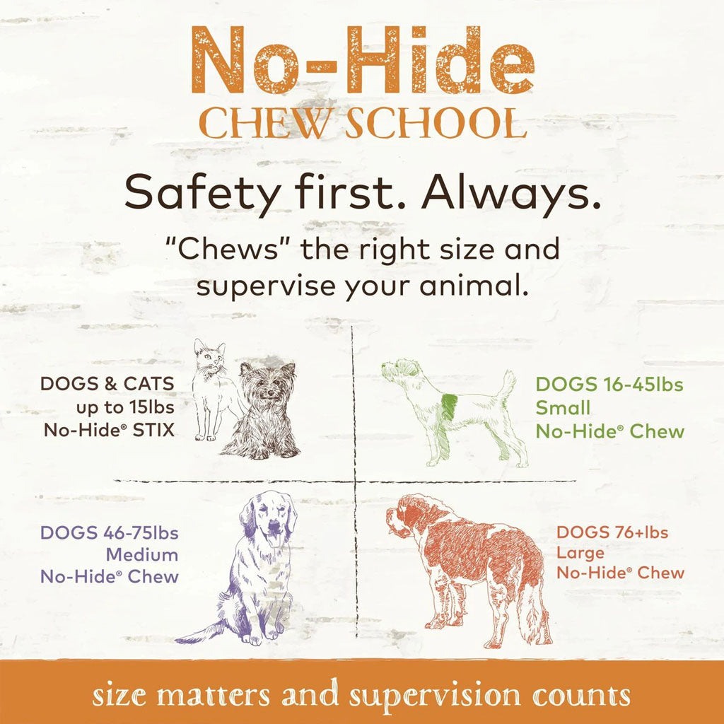 No-hide Chicken Chew sizing guide. 