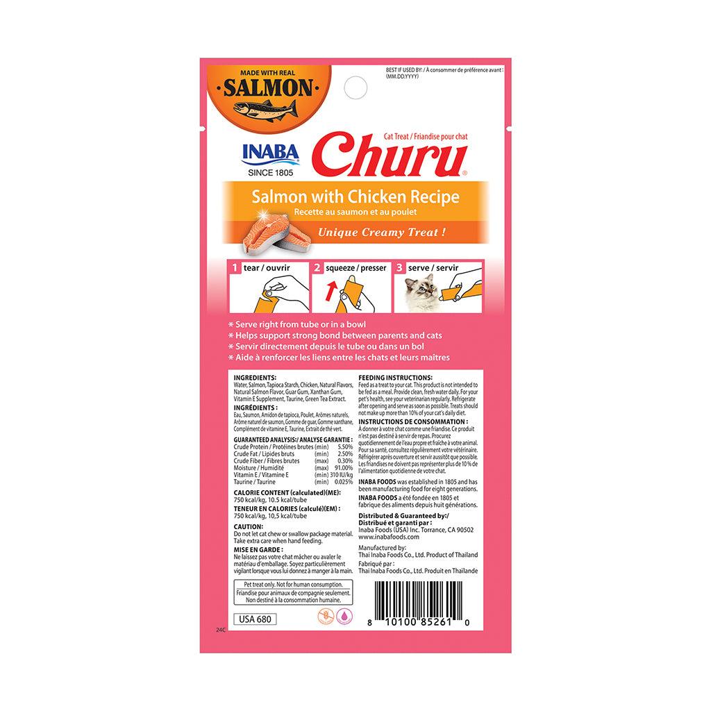 Churu Salmon with Chicken 4 Pack back of package. 