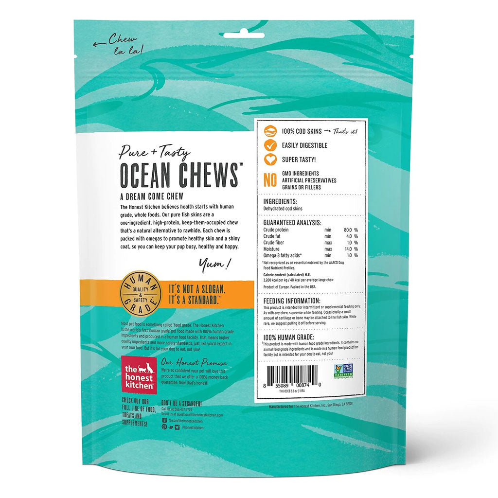 Ocean Chews Cod Fish Skin Beams back of bag 