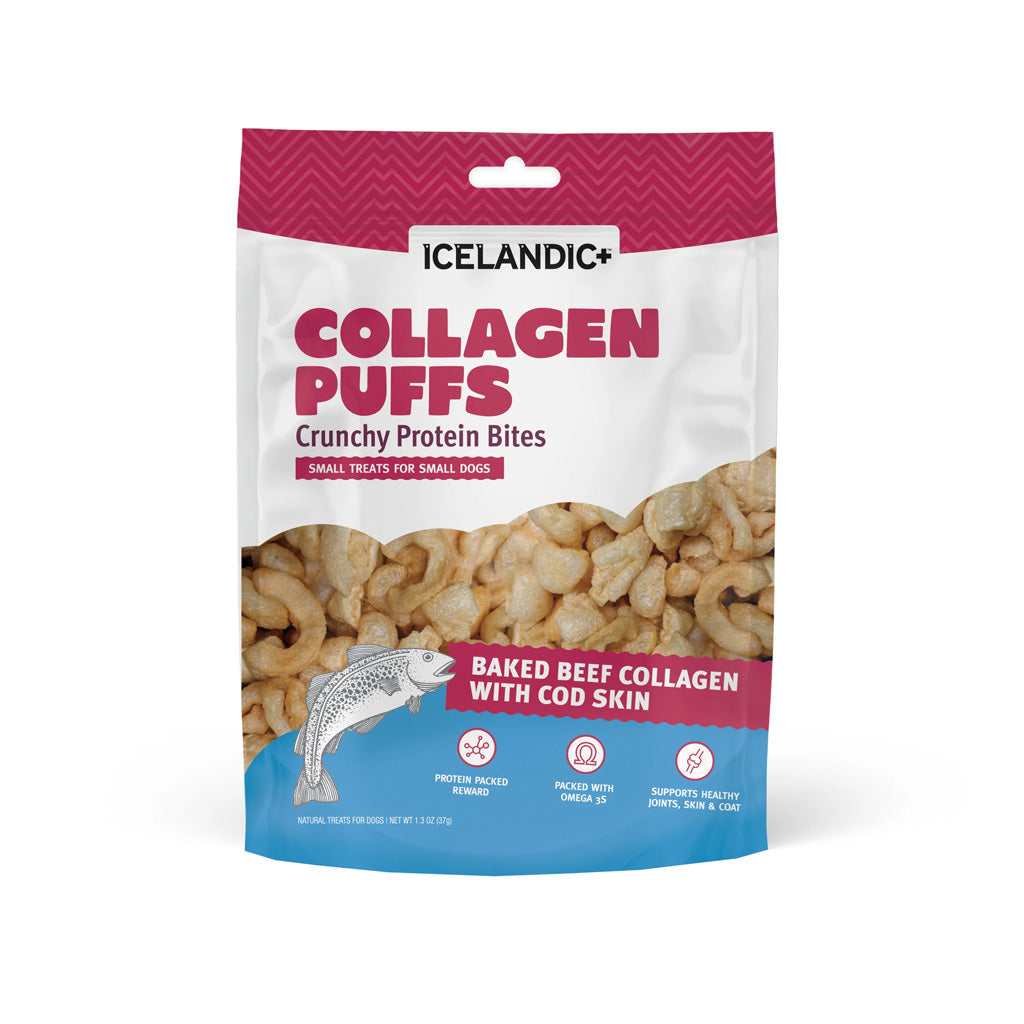 Icelandic+ Collagen Puffs with cod skin bag of crunchy protein bites for small dogs, 1.3 oz