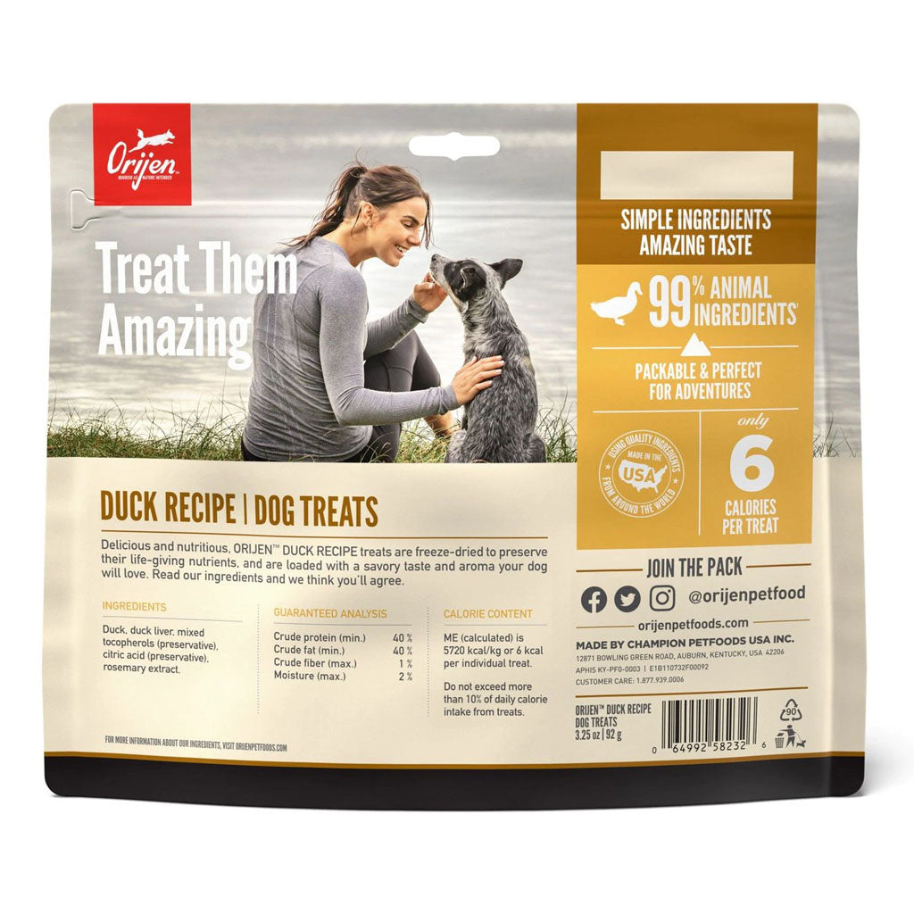 Free-Run Duck Freeze-dried Dog Treats 3.25oz back of bag 