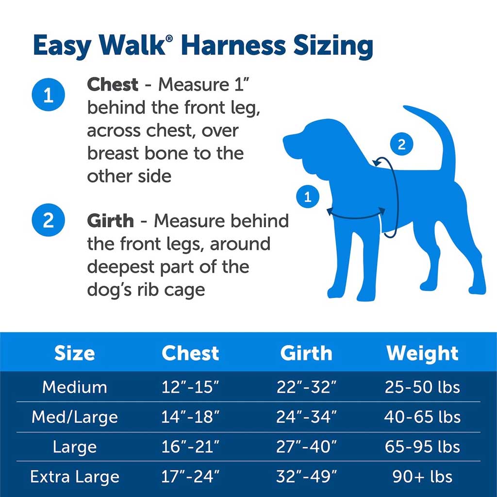 Easy Walk Harness sizing guide. 