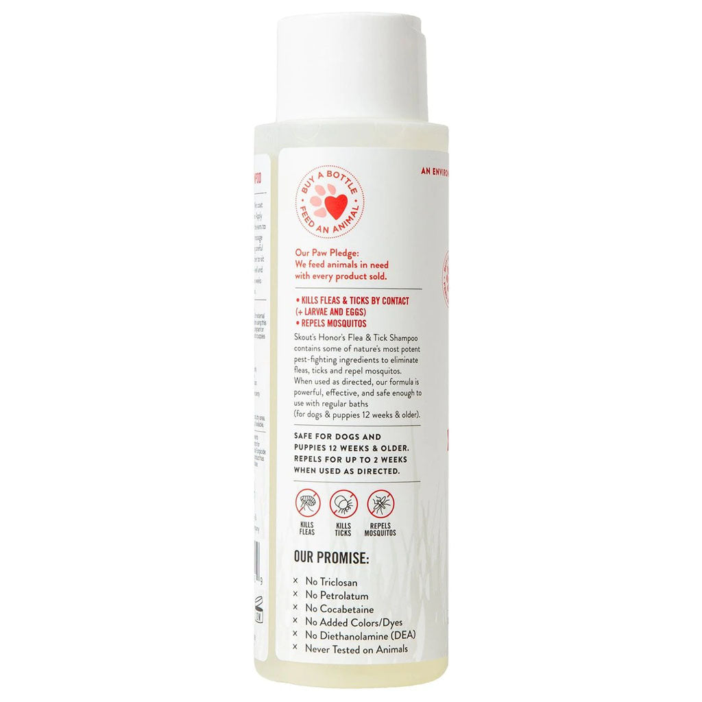 Flea & Tick Dog Shampoo 16 oz side of bottle. 