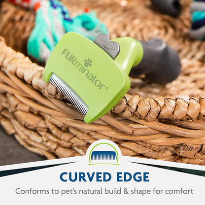 Deshed Tool For Dogs curved edge conforms to pets natural build and shape for comfort. 