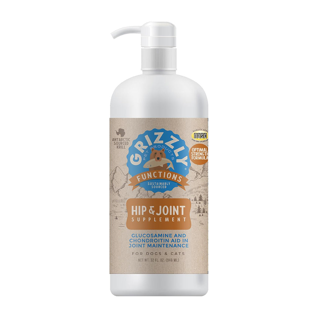 Grizzly Hip and Joint supplement pump bottle for dogs and cats