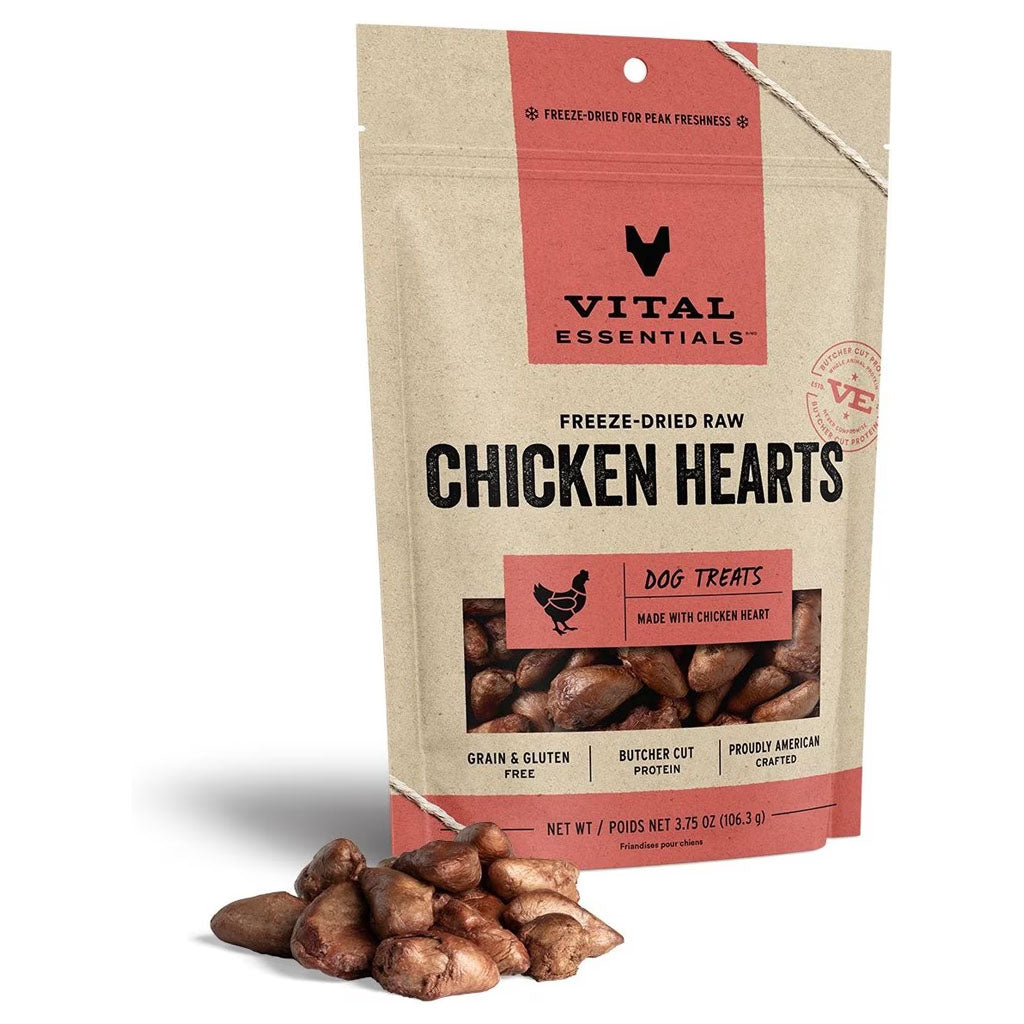 Freeze-dried Chicken Hearts for Dogs 3.75 oz bag 