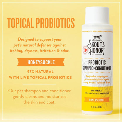 Honeysuckle Probiotic Shampoo + Conditioner 16oz topical probiotics.