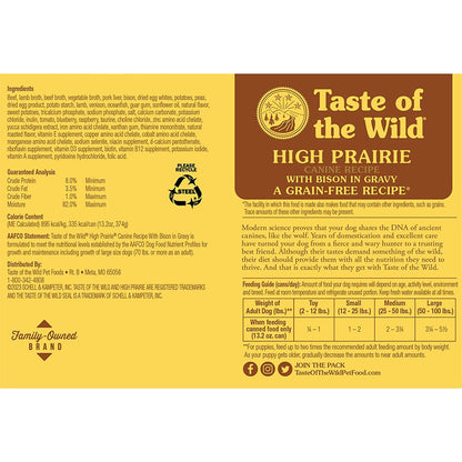 High Prairie Bison in Gravy Canned Food for Dogs 13.2oz feeding guidelines. 