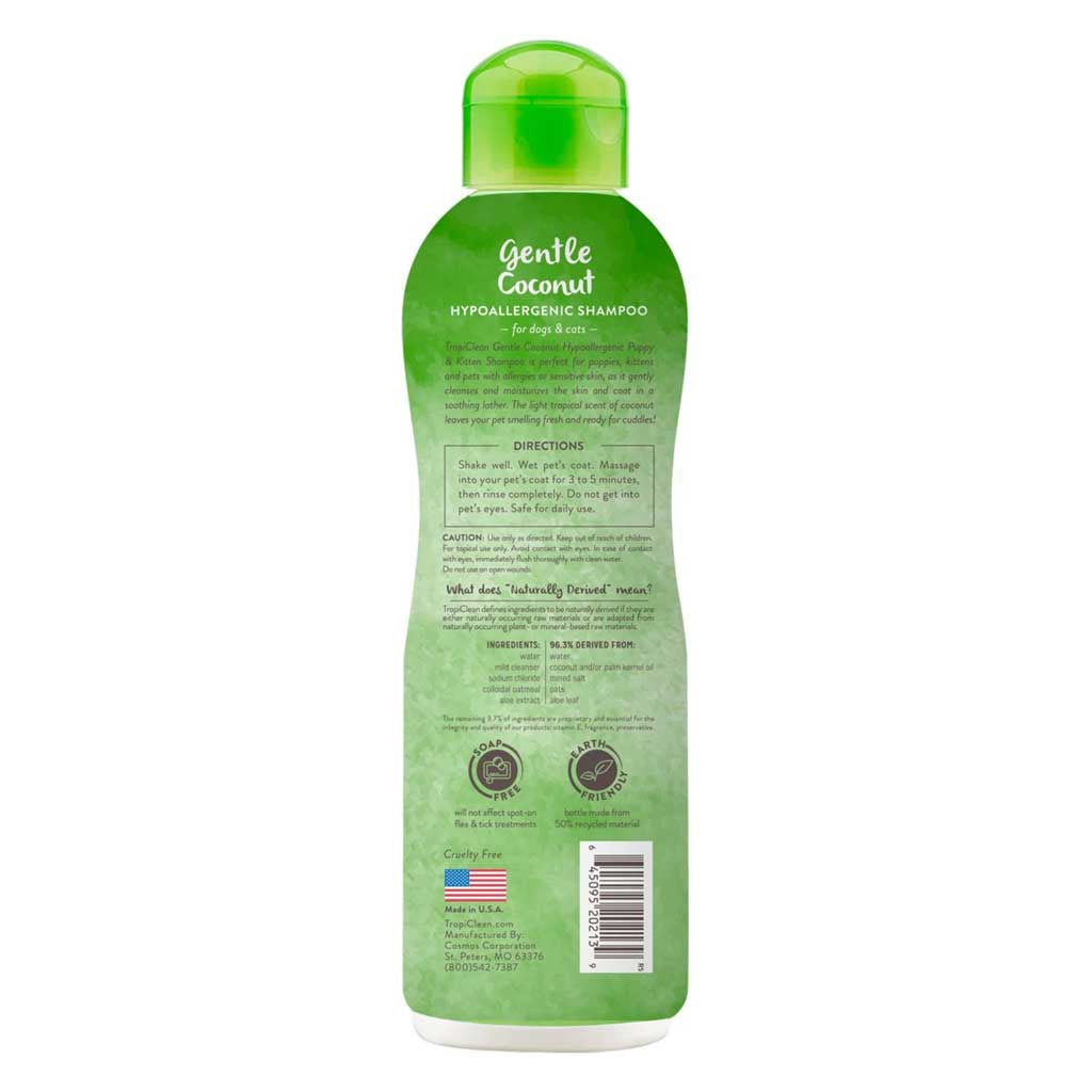 Gentle Coconut Hypoallergenic & Puppy Shampoo back of bottle. 