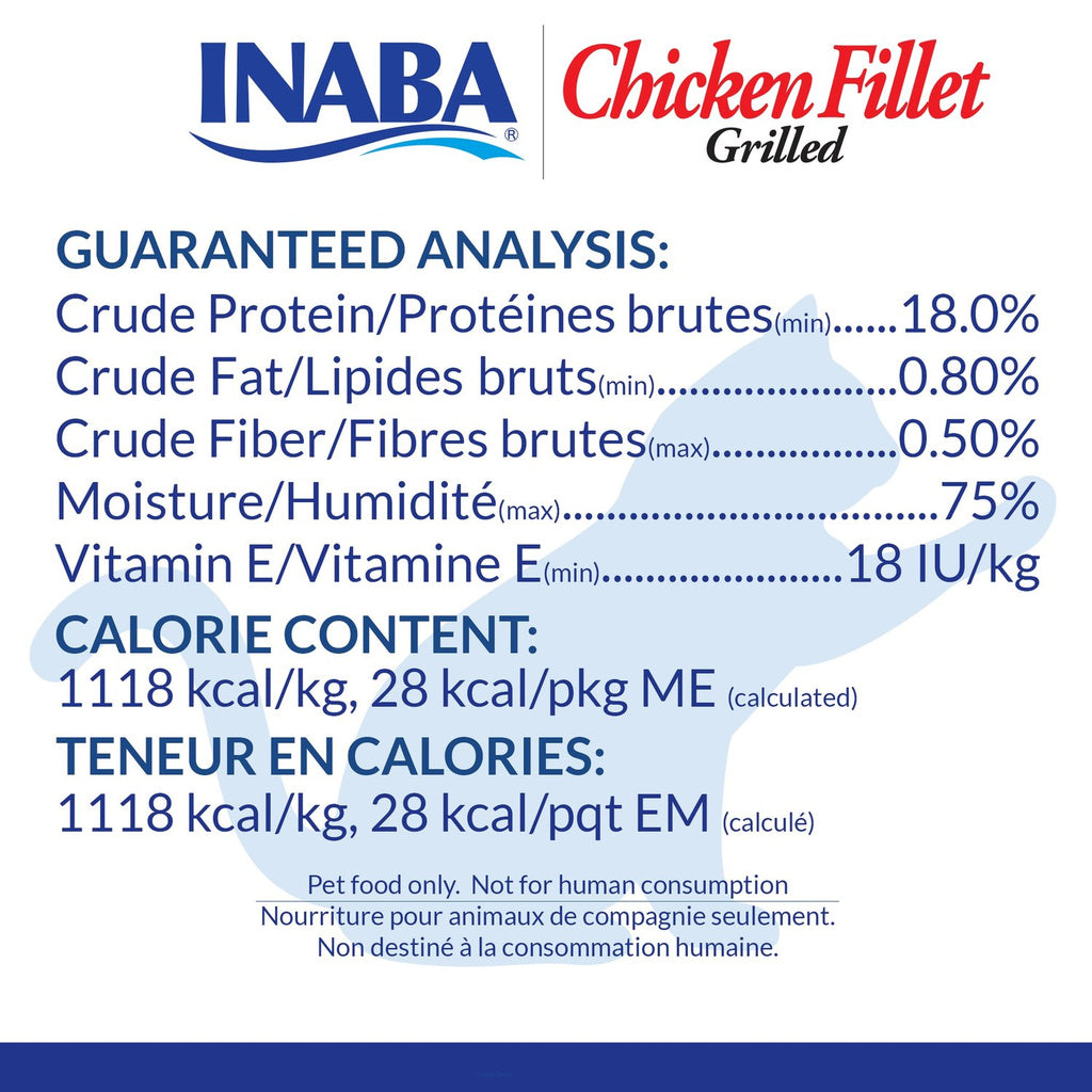 Inaba Grilled Chicken Fillet guaranteed analysis and calorie content graphic