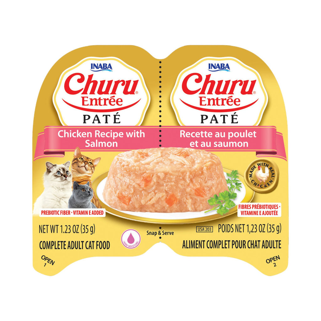 Front of Inaba Churu Entrée paté Chicken with Salmon Recipe twin-cup package