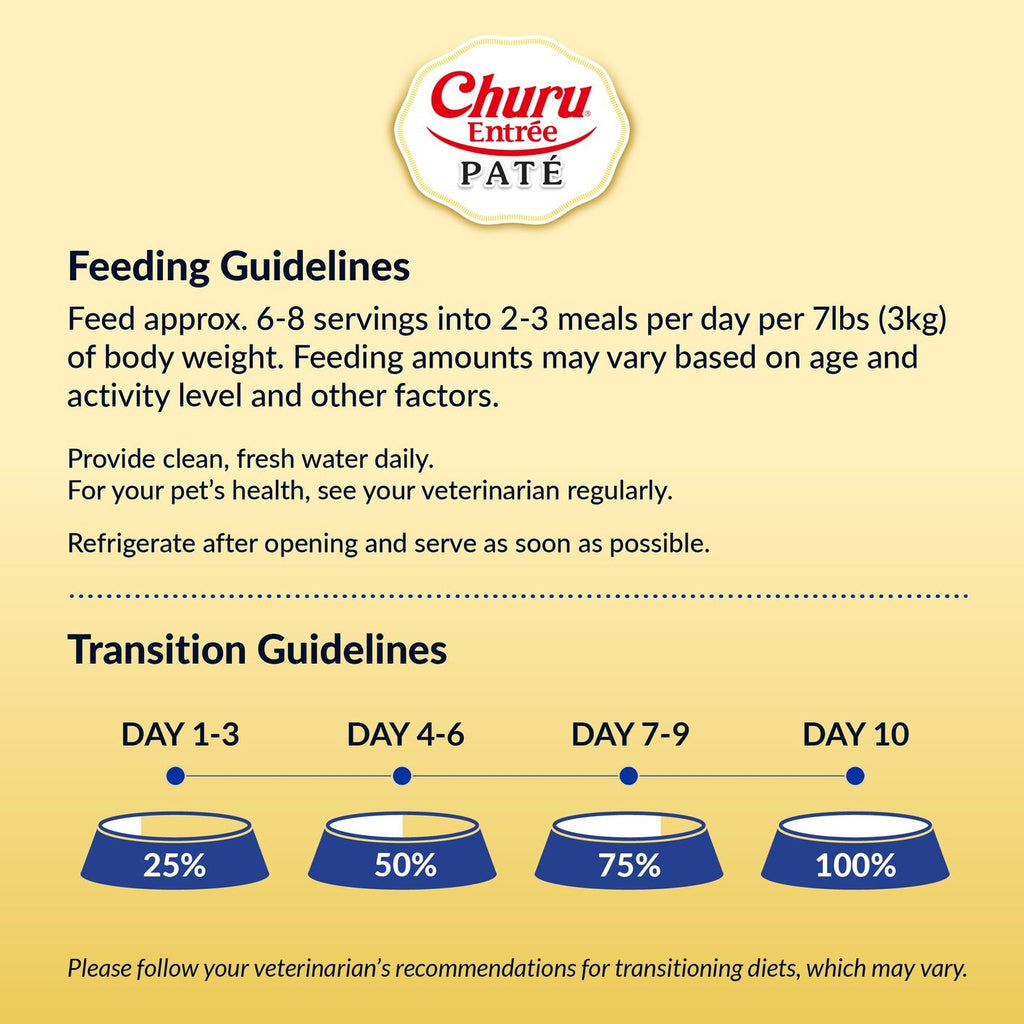 Inaba Churu Entrée paté feeding directions and gradual food transition guide