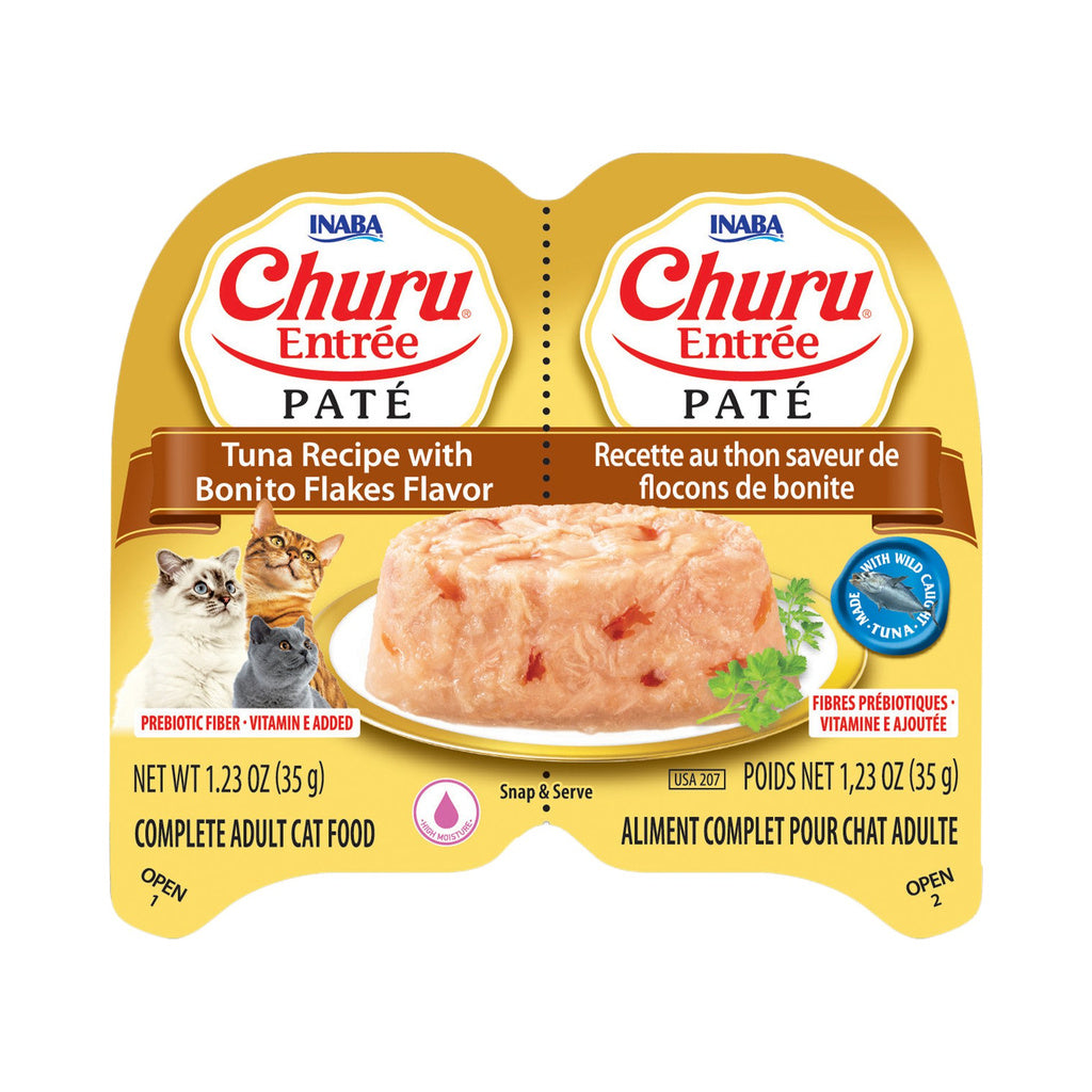 Front of Inaba Churu Entrée paté Tuna with Bonito Flakes Recipe twin-cup package