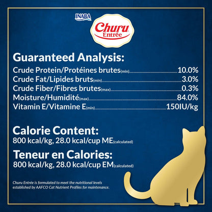 Inaba Churu Entrée guaranteed analysis and calorie content graphic