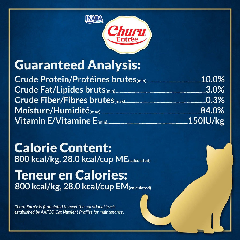 Inaba Churu Entrée guaranteed analysis and calorie content graphic