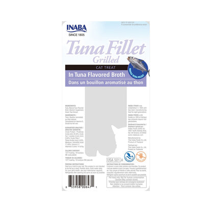 Back of Inaba Grilled Tuna Fillet in Tuna Broth package showing ingredients and feeding directions