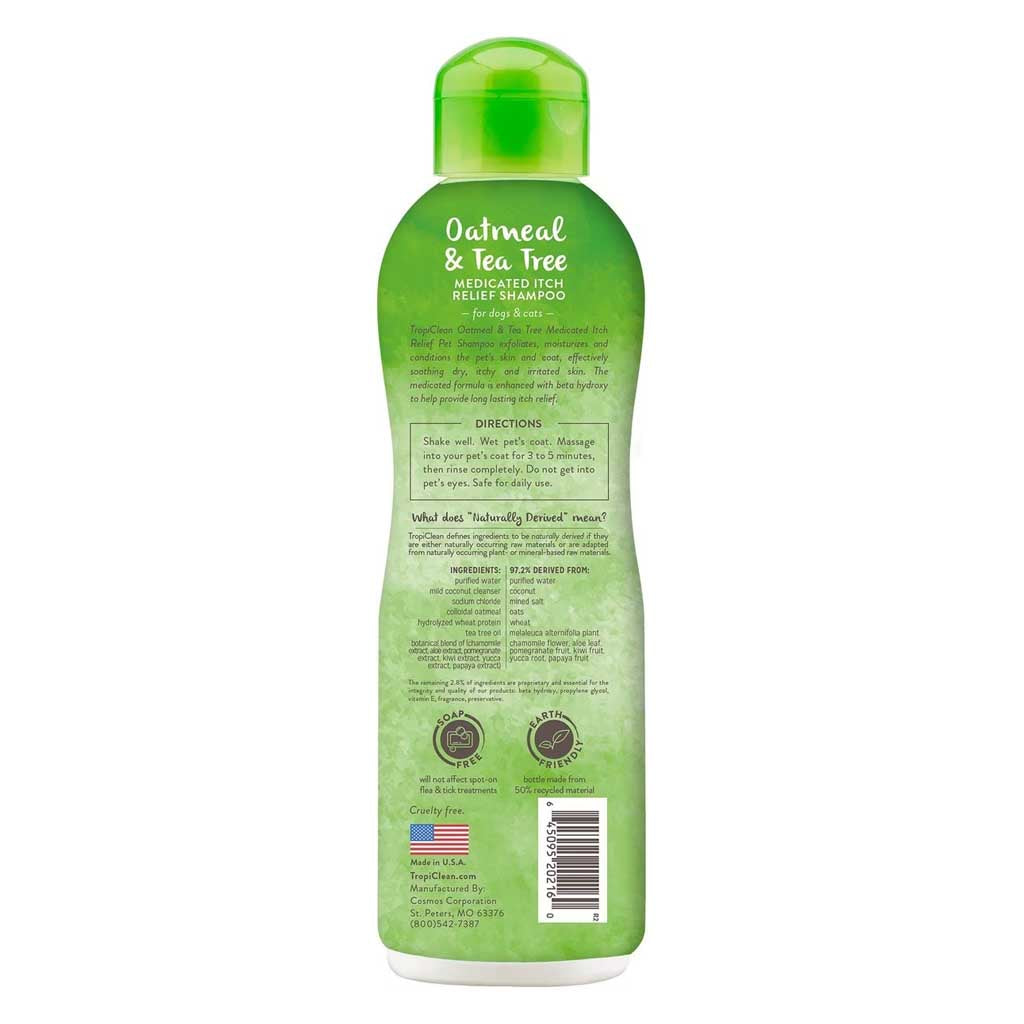 Medicated Itch Relief Oatmeal & Tea Tree Shampoo 20oz back of bottle. 