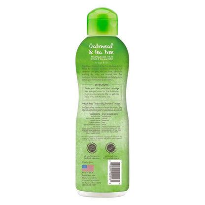 Medicated Itch Relief Oatmeal & Tea Tree Shampoo 20oz back of bottle. 