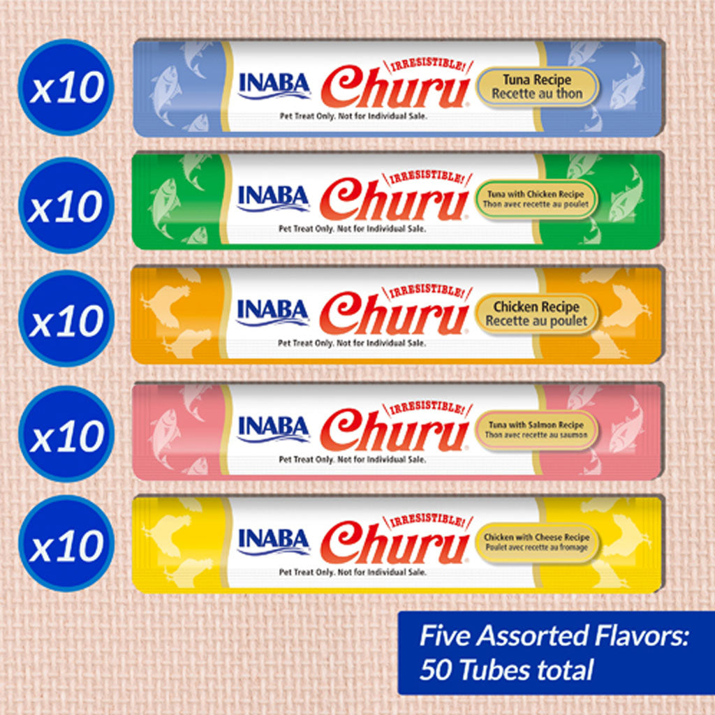 Churu Tuna & Chicken Puree Variety Pack quantity of flavors. 