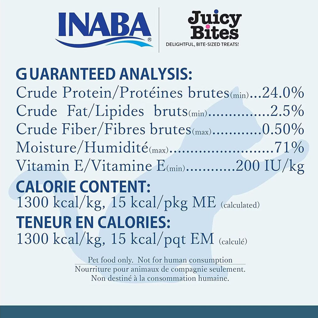 Churu Juicy Bites Tuna & Chicken 3 Pack guaranteed analysis.