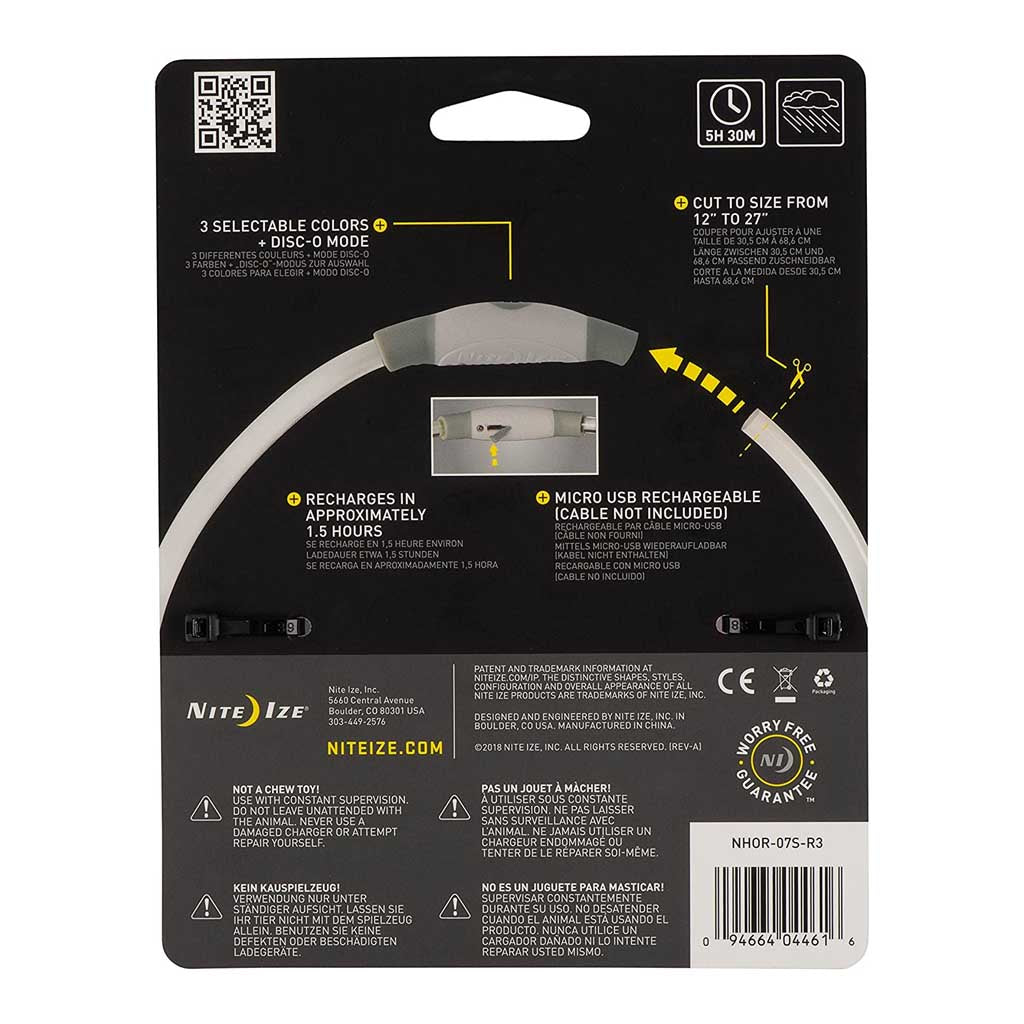Nite Howl Rechargeable LED Necklace back of package.